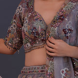 Grey Organza Embroidered Lehenga Set