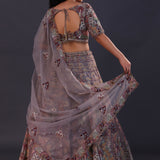Grey Organza Embroidered Lehenga Set