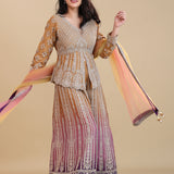 Fawn Orange Chinon Silk Peplum Set