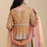 Fawn Orange Chinon Silk Peplum Set