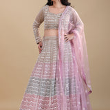 Beige Netted Lehenga Set
