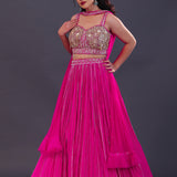 Fuchsia Pink Chinon Georgette Embroidered Lehenga Set