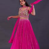 Fuchsia Pink Chinon Georgette Embroidered Lehenga Set