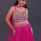 Fuchsia Pink Chinon Georgette Embroidered Lehenga Set