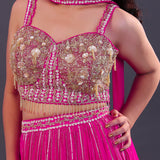 Fuchsia Pink Chinon Georgette Embroidered Lehenga Set