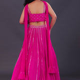 Fuchsia Pink Chinon Georgette Embroidered Lehenga Set