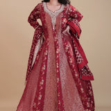 Red Banarasi Silk Anarkali Set