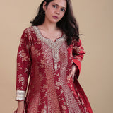 Red Banarasi Silk Anarkali Set