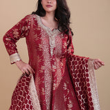Red Banarasi Silk Anarkali Set