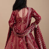 Red Banarasi Silk Anarkali Set