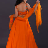 Bright Orange Tissue Organza Embroidered Lehenga Set