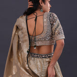 Silver Beige Banarasi Silk Embroidered Lehenga Set