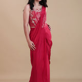Crimson Red Crepe Silk Drape Saree