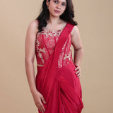 Crimson Red Crepe Silk Drape Saree