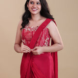 Crimson Red Crepe Silk Drape Saree