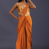 Yam Orange Crepe Silk Floral Printed Drape Saree