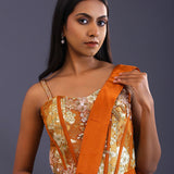 Yam Orange Crepe Silk Floral Printed Drape Saree