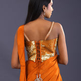 Yam Orange Crepe Silk Floral Printed Drape Saree