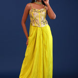 Bright Lime Green Crepe Silk Indo Western Skirt Set