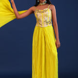 Bright Lime Green Crepe Silk Indo Western Skirt Set