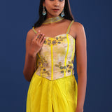 Bright Lime Green Crepe Silk Indo Western Skirt Set