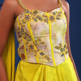 Bright Lime Green Crepe Silk Indo Western Skirt Set