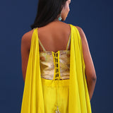 Bright Lime Green Crepe Silk Indo Western Skirt Set