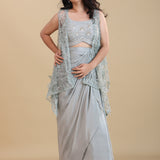 Pale Emerald Green Crepe Cape Set