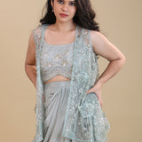 Pale Emerald Green Crepe Cape Set