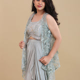 Pale Emerald Green Crepe Cape Set