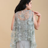 Pale Emerald Green Crepe Cape Set