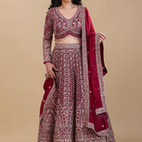 Merlot Red Georgette Lehenga Set