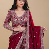 Merlot Red Georgette Lehenga Set