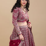Merlot Red Georgette Lehenga Set