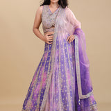Purple Chinon Silk Lehenga Set