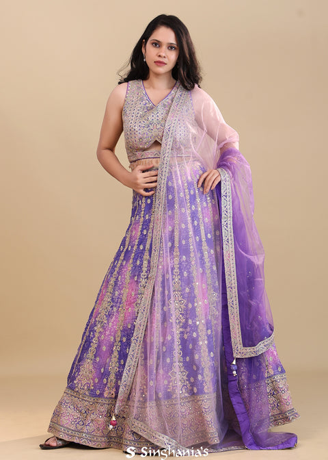 <img> Purple Chinon Silk Lehenga Set
