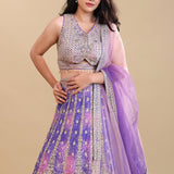 Purple Chinon Silk Lehenga Set