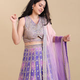 Purple Chinon Silk Lehenga Set