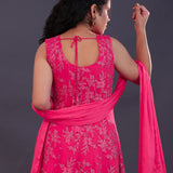 Fuchsia Pink Soft Tissue Embroidered Kurti Set