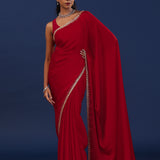Passion Red Solid Satin Saree