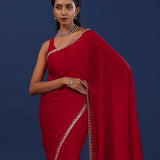 Passion Red Solid Satin Saree