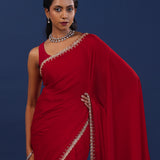 Passion Red Solid Satin Saree