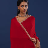 Passion Red Solid Satin Saree