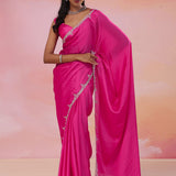 Hot Pink Crepe Saree With Fancy Border