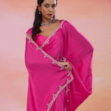 Hot Pink Crepe Saree With Fancy Border