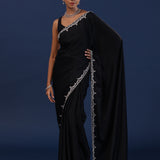 Black Solid Satin Saree