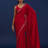 Classic Red Solid Satin Saree