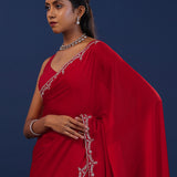 Classic Red Solid Satin Saree