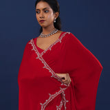 Classic Red Solid Satin Saree