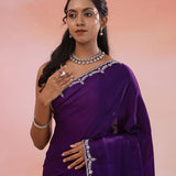 Dark Purple Crepe Saree With Fancy Border